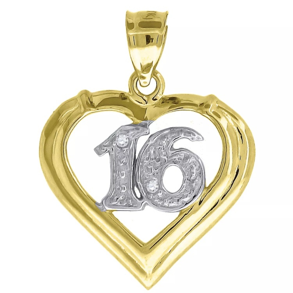 10K Gold Heart Sweet 16 Birthday Girl Pendant